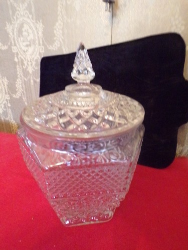 Vintage Anchor Hocking Wexford cut glass ice bucket with lid 3 1/2 qt - Picture 2 of 5
