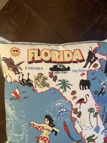 Pair of Retro Florida Vacation Land Decorative Throw Pillows 18x18 Bikini Girl - Picture 6 of 8