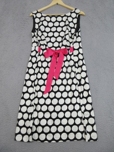 Jessica Howard Dress Women 14W Black-White Polka Dot Pink Bow Retro Chic Trendy