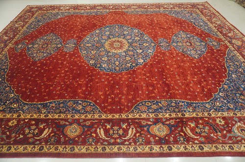 12x15 Red Afghan Hand Knotted Wool Traditional Medallion Rug - Picture 4 of 17