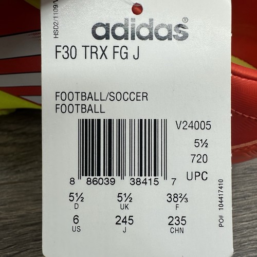 Adidas Youth F30 TRX FG J Soccer Cleat Size 6 Red Yellow V24005 - Picture 8 of 9