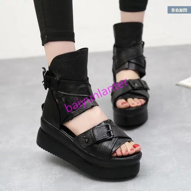 Womens PU Leather Open Toe Buckle Ankle Sandals Strap Platform High Top Shoes Sz Womens PU Leather Open Toe Buckle Ankle Sandals Strap Platform High Top Shoes Sz