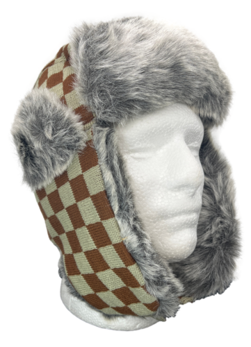 Unisex karierte Pilotenmütze Kunstfell Winter Ski Trooper Trapper Ohrklappe Kappe - Bild 16 von 21