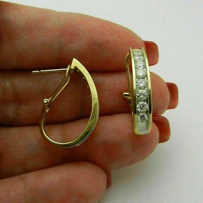 2 Ct Round Cut Diamond Two Tone Channel Set Hoop Earrings 14K Yellow Gold Over
