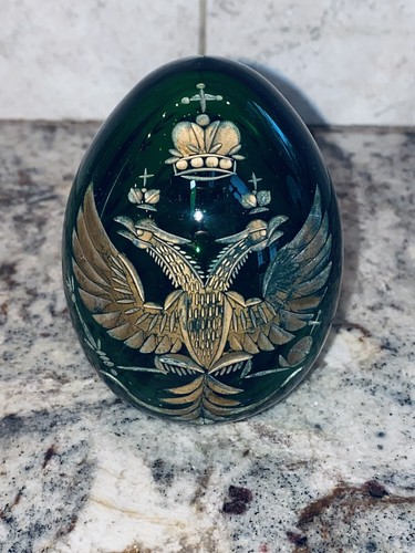 Antique Imperial Russian Nicholas l Large Green Cut Glass Easter Egg gilt Eagle