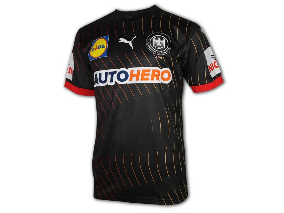 Puma DHB Balonmano Visitante Camiseta Negra Alemania Visitante Camiseta Fan Camiseta Copa Mundial Euro Foto 2 de 4