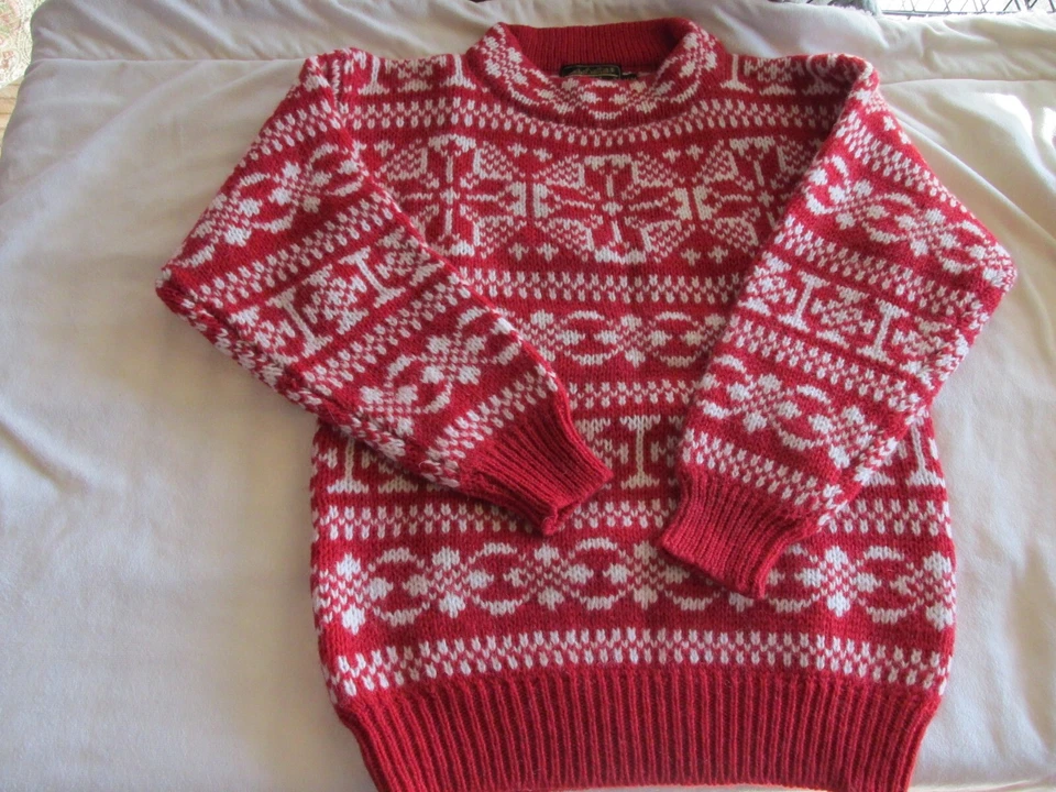 Suéter de esquí Eddie Bauer rojo blanco M 100 % lana Fair Isle Foto 4 de 4