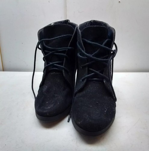 Steve Madden Women 10M Black Domin Textile Hidden Heel Wedge Chukka Boot Shoes - Picture 2 of 7