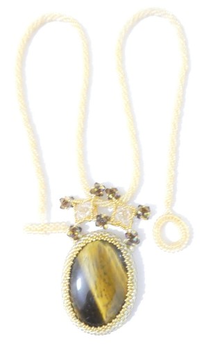 HAND-CRAFTED BEADED TIGERS EYE PENDANT NECKLACE - Picture 2 of 8