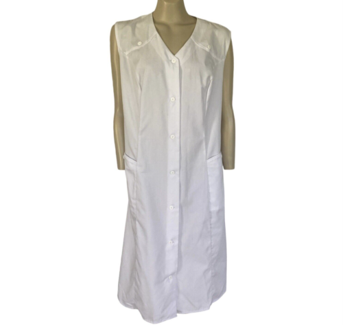 SHIFT Dress Uniform Style PolyCotton Sleeveless Button Front Pockets White Sz 16 - Picture 4 of 14