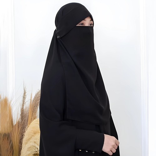 Niqab Burqas for Modest Islamic Muslim Women Chiffon Silk Jetblack Daily Wear - Picture 10 of 12