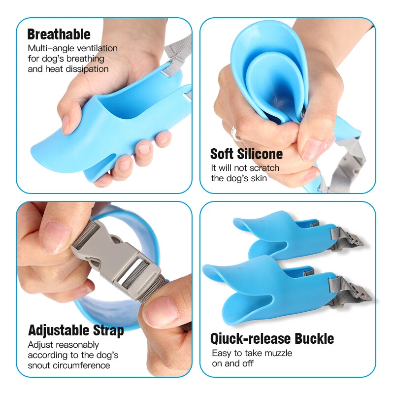 Cubierta bucal de silicona suave anti mordeduras con correa ajustable para mascotas Foto 3 de 4