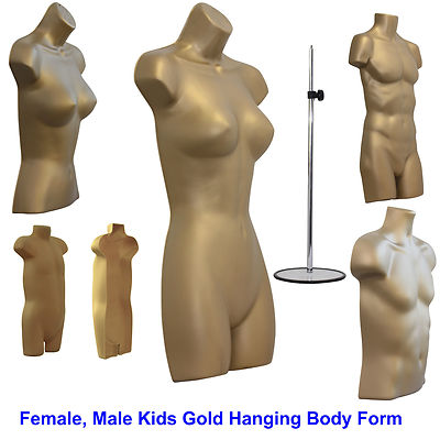 Weiblich männlich Kind Kinder Gold hängende Körperform Einzelhandel Torso Kunststoff Schaufensterpuppe  