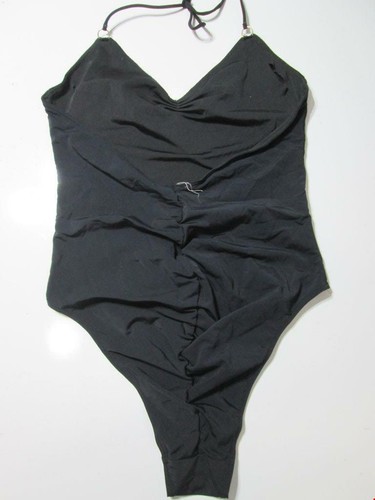 Undrest Womens Size 3 One Piece Swimsuit Black Halter Open Back Ruched Beachwear - Picture 2 of 6