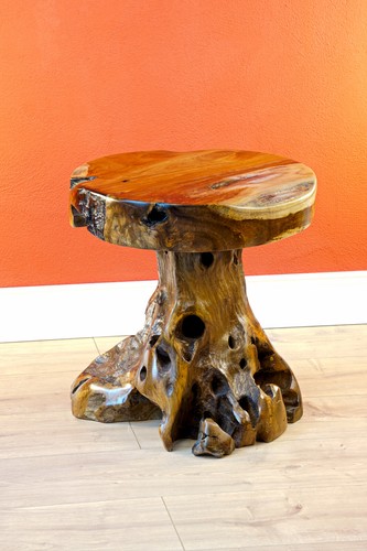 Root Wood Table 40cm Wood Side Table Tree Trunk Teak Rustic - Picture 6 of 7