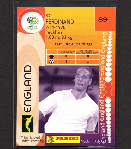 RIO FERDINAND 2006 Panini World Cup Soccer Card ENGLAND #89 PSA - Picture 2 of 2