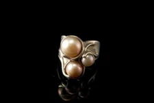 VINTAGE MODERN HAGIT GORALI HG MULTI COLOR PEARL 925 STERL SIGNET RING D147-16
