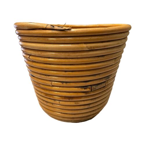Vintage 1970's Italian Pencil Reed Bamboo Basket Planter - Indoor Planter Plants - Picture 2 of 6