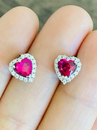 925 sterling silver ruby heart stud earrings - Picture 3 of 5