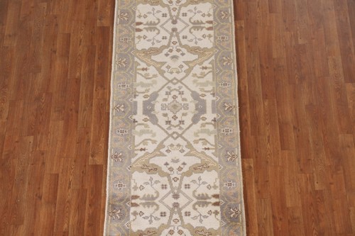 Ivory Geometric Oushak 8 ft. Runner Rug Hand-knotted Wool Carpet 7' 10" x 2' 7" - Picture 3 of 12