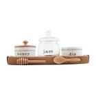 Mud Pie Bowl Honey Pot Stirrer Spoon and Jam 5 Pc Serving Tray Set