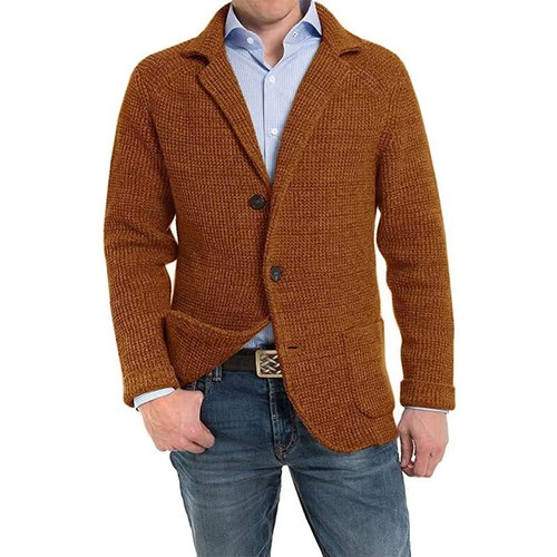 Herren Freizeit Strick Cardigan Pullover Jacke Mehrfarbig Kleiner Kragen Oberteil - Bild 4 von 22