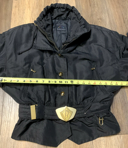 VTG Bogner Jacket Womens 12 Ski Layerlite Black Gold Button Belted Snowboard - Picture 4 of 15