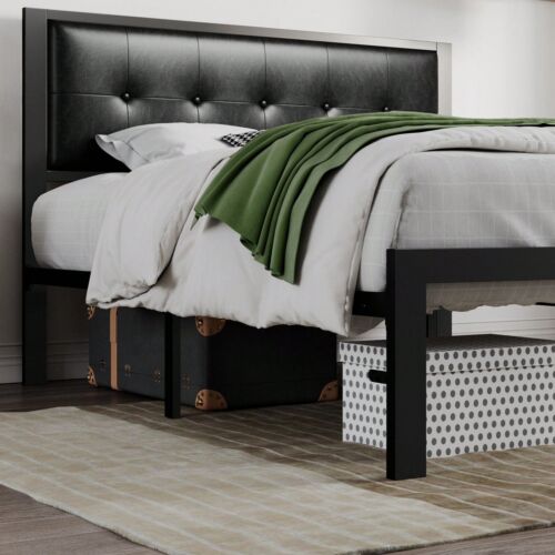 Bed Frame With Upholstered Headboard Platform Bed Frame Noise Free metal Slats - Picture 7 of 13