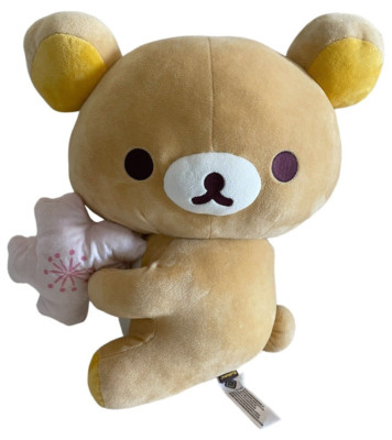 New San-X Rilakkuma 14  Plush Teddy Bear Holding Cherry Blossom Flower - Japen