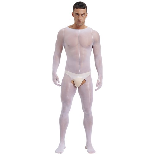 Mens Bodystockings Clubwear Bodysuit Glossy Jumpsuit Male Nightwear See-through - Picture 70 of 186