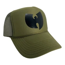 NEW WU TANG CLAN OLIVE GREEN BLACK HAT 5 PANEL HIGH CROWN TRUCKER SNAPBACK