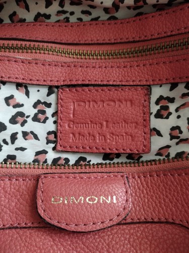 Dimoni Designer Handbag Purse Coral Orange Genuine Leather Leopard Print Lining - Picture 2 of 10