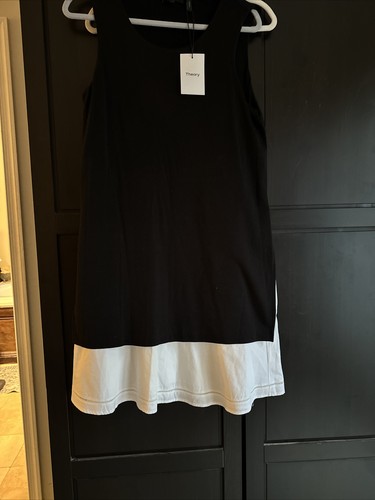 Theory Baumwoll-Trikot Gr. große Ebene T-Shirt Kleid schwarz weiß neu mit Etikett Malkan T