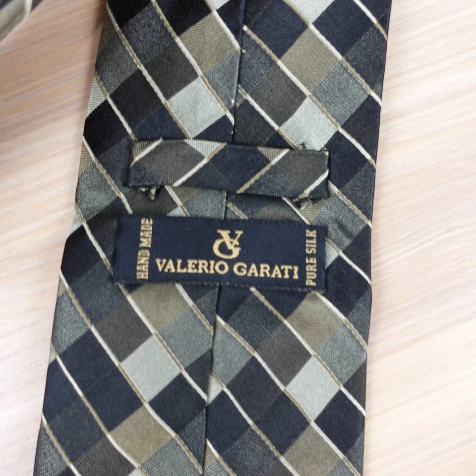 Neck Tie Mens Black Patchwork Check Textured Silk Dress Career VALERIO GARATI - Image 4 of 4