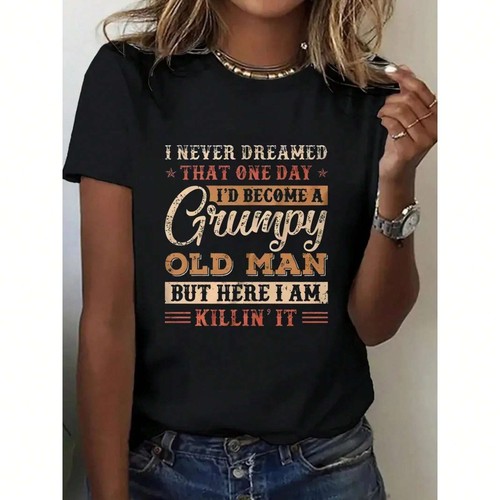 dream pattern printed T-shirt, round neck women's T-shirt, casual sports top - Picture 9 of 12