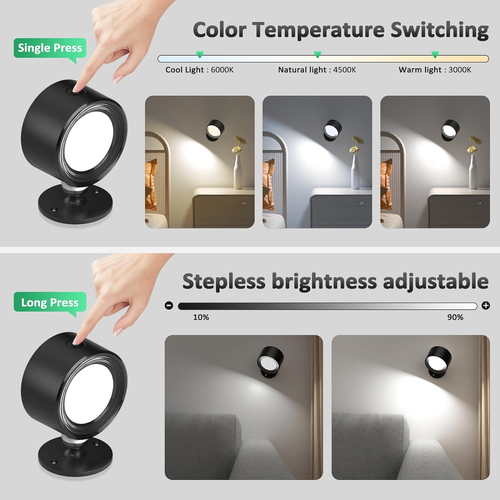 LED Wall Mounted Lights 2 Pcs with Remote, Wall Sconces Lamp 3000Mah Rechargeabl - Bild 3 von 12