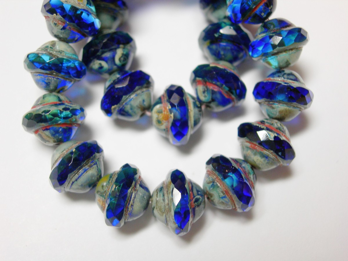 15 Perle Di Saturno In Vetro Ceco Blu-verde A Spirale - Foto 4