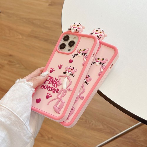 Für iPhone 16 15 14 13 12 11 Pro Max Pink Cartoon Panther Gummi Handy Hülle Cover - Bild 10 von 16