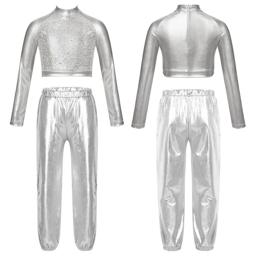 Kids Girls Dance Clothes Sequin Dancewear High Waist Dance Outfit Zipper Party - Picture 18 of 42