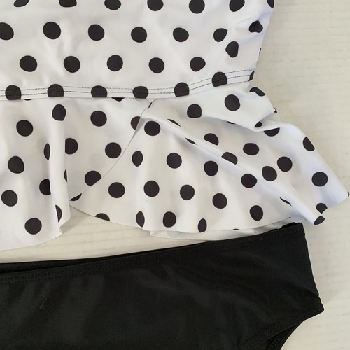 Kojooin Womens Small Swimsuit 2 Piece Tankini Black White Polka Dots New - Picture 3 of 6
