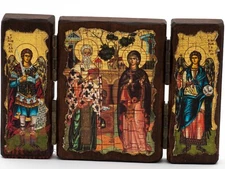 Wooden Icon Triptych Saints Cyprian & Justina Складень Киприан и Иустина 5.5"x4"