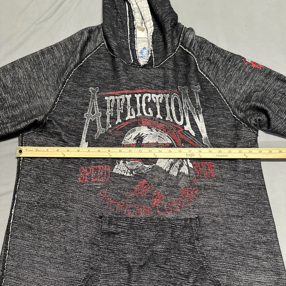 Vintage Affliction Reversible Skull Speed Shop American Flag Hoodie 2XL  USA - Image 3 of 4