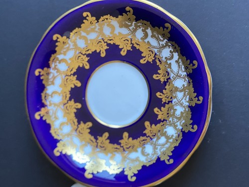 aynsley bone china teacup saucer cobalt blue corset shape gold chintz - Picture 5 of 8