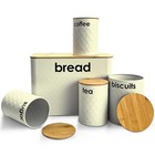 5pc Cream Bread Bin Canister Set Kitchen Loaf Storage Box + Airtight Bamboo Lid