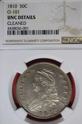 1810 NGC O-101 UNC DETAILS CLEANED CAPPED BUST HALF DOLLAR #B49040