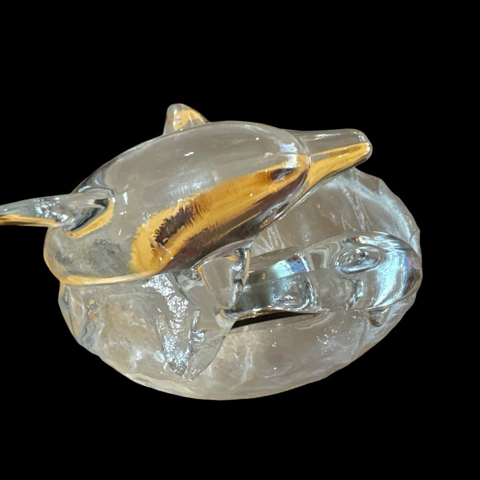 Cristal D'arques Glass Dolphin Crystal Clock Concept Quartz Not Working