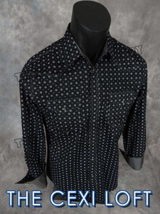 Mens-WESTERN-FASHION-Snap-Up-Shirt-Black-White-Paisley-Designs-ROAR-with-Class