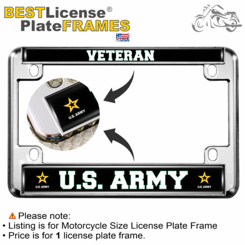 Motorcycle 4-hole Metal License Plate Frame - U.S. ARMY VETERAN with STAR LOGO - Picture 8 of 15