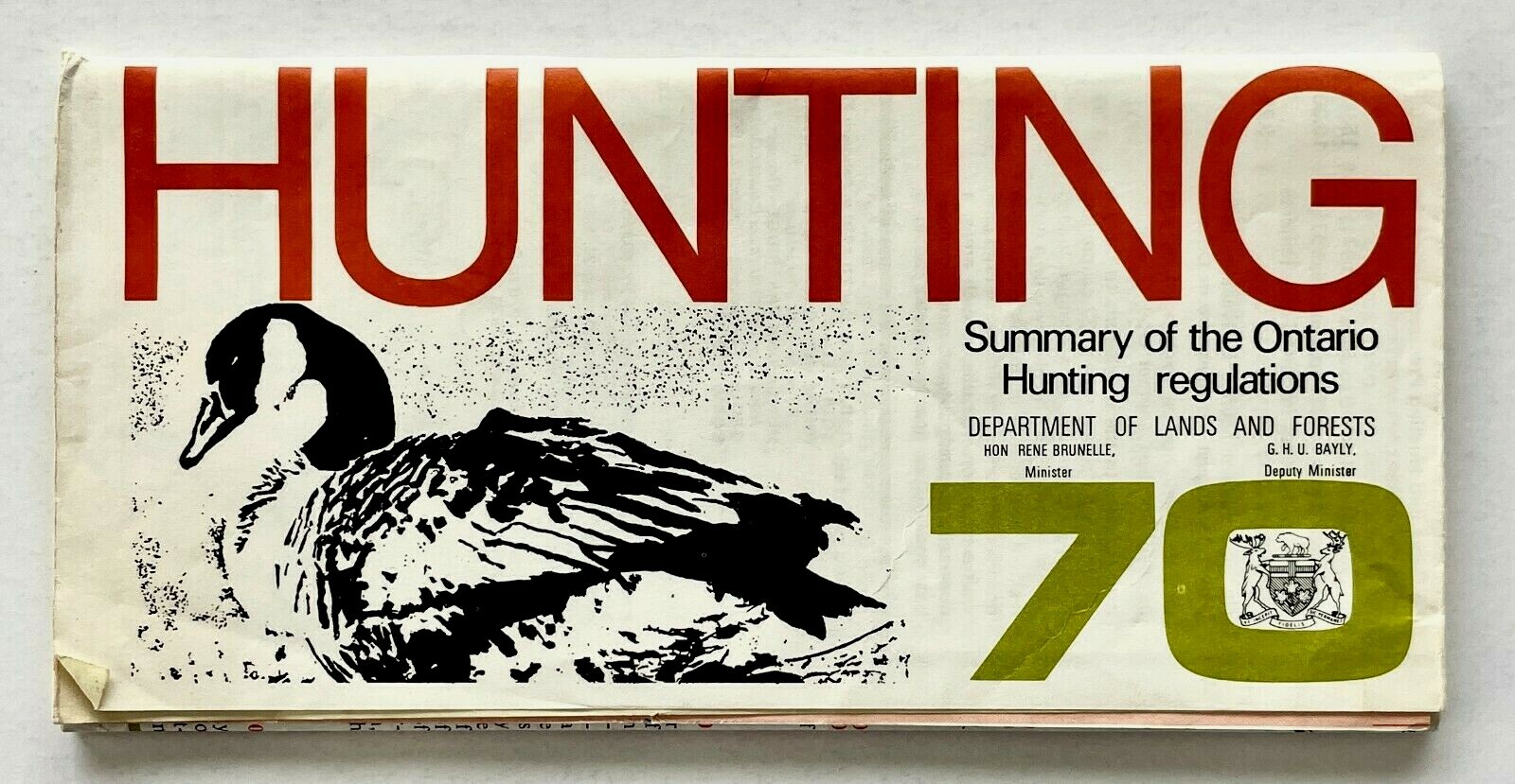 1970 Ontario Canada Hunting Regulations Vintage Brochure Map Guide