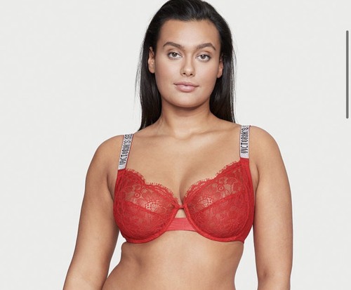 NWT Victoria's Secret Very Sexy Shine Strap Unlined Demi Bra 38G Lipstick Red - Picture 2 of 3